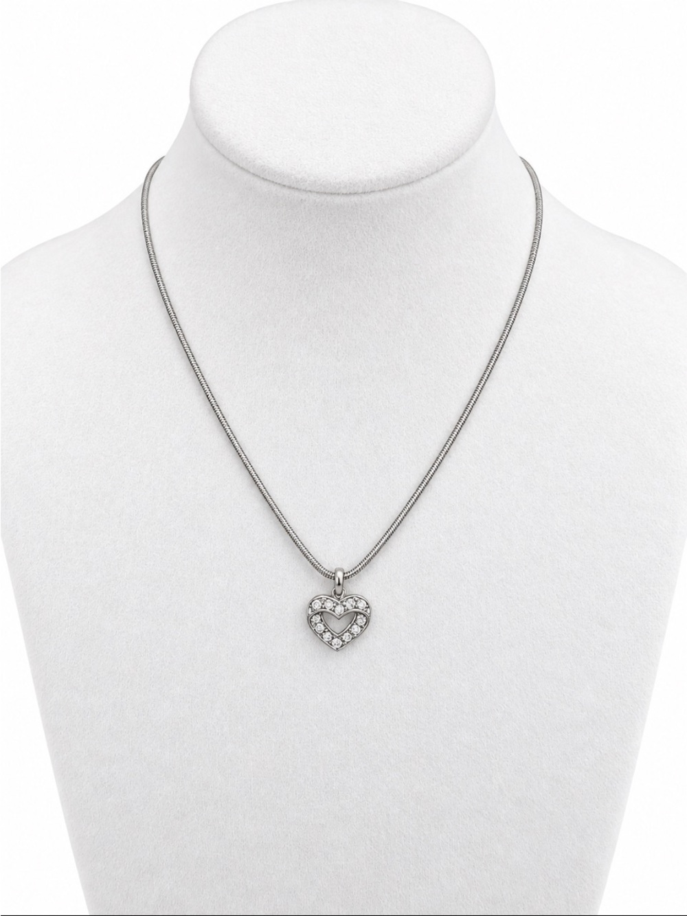 Sterling Silver Heart Pendant Necklace with Clear Crystals